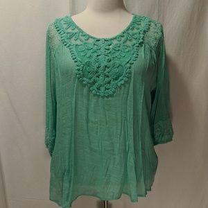 Wallpapher Mint Crochet Embroidered Boho Blouse